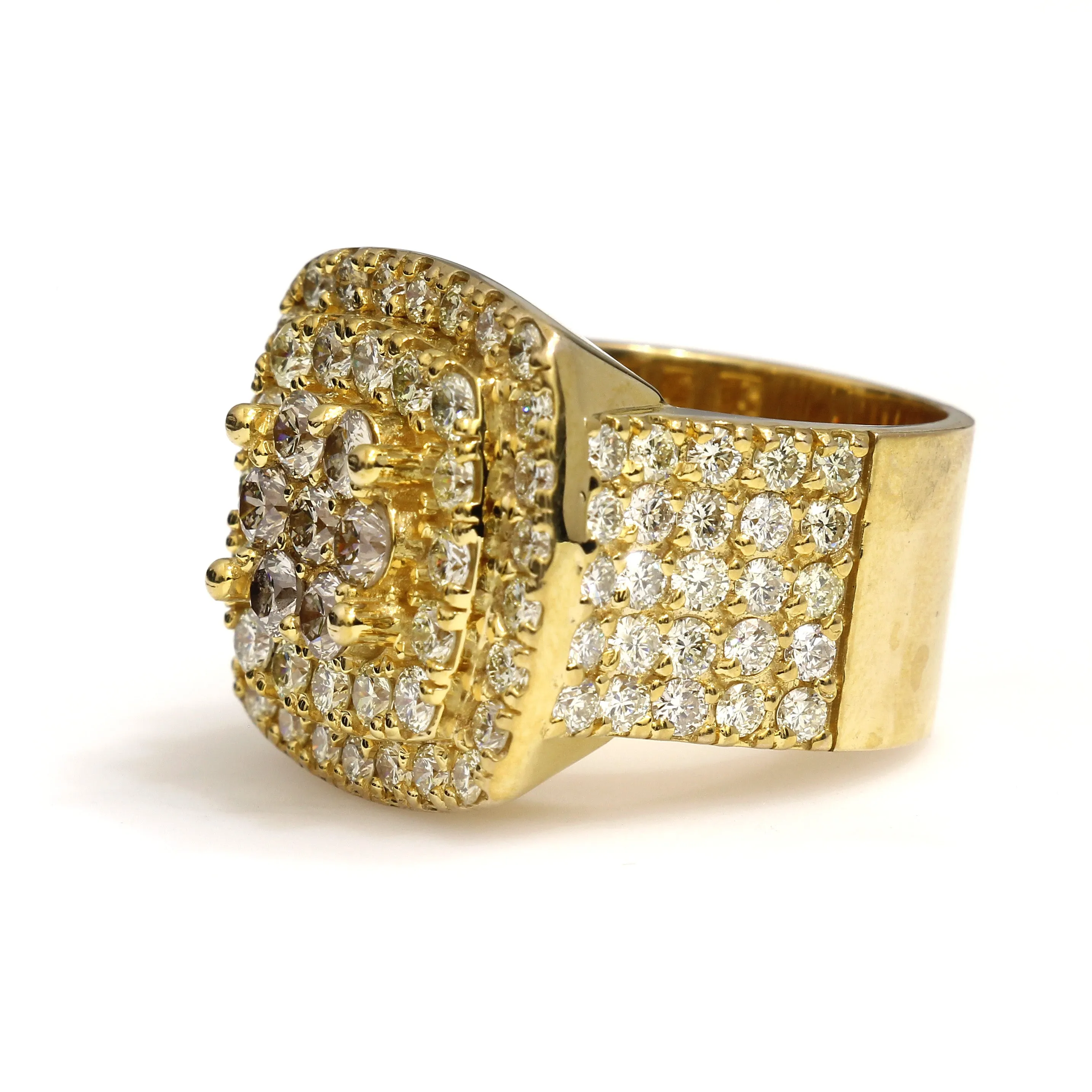 10K Yellow Gold Jumbo Square Pave Ring 6.25 Ctw