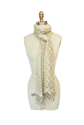 1920s "Cobweb" Cream Lace & Gold Thread Scarf