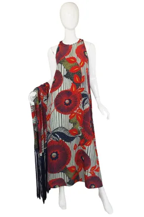 1930s Exceptional Deco Silk Print Dress & Scarf