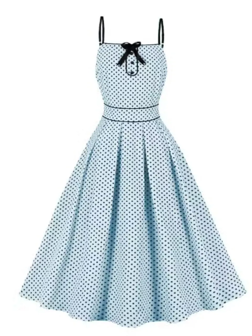 1950S Blue Polka Dots Vintage Swing Dress