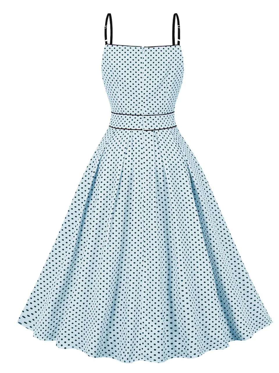 1950S Blue Polka Dots Vintage Swing Dress