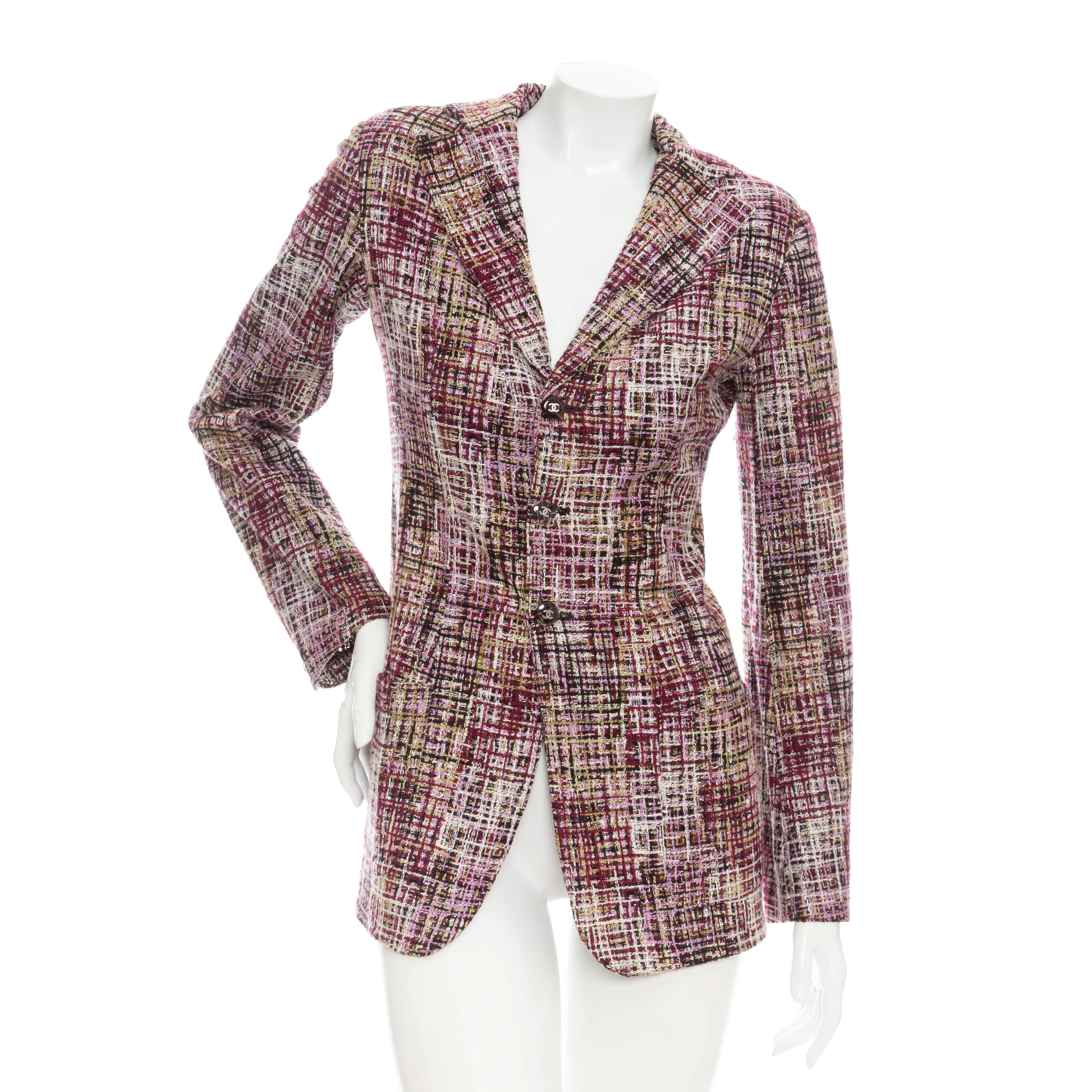 1998 Purple Multicolored Cotton-Blend Tweed Blazer