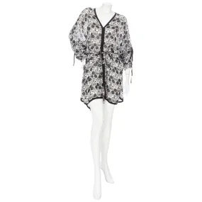 2014 Black and White Silk Botanical-Print Caftan Dress