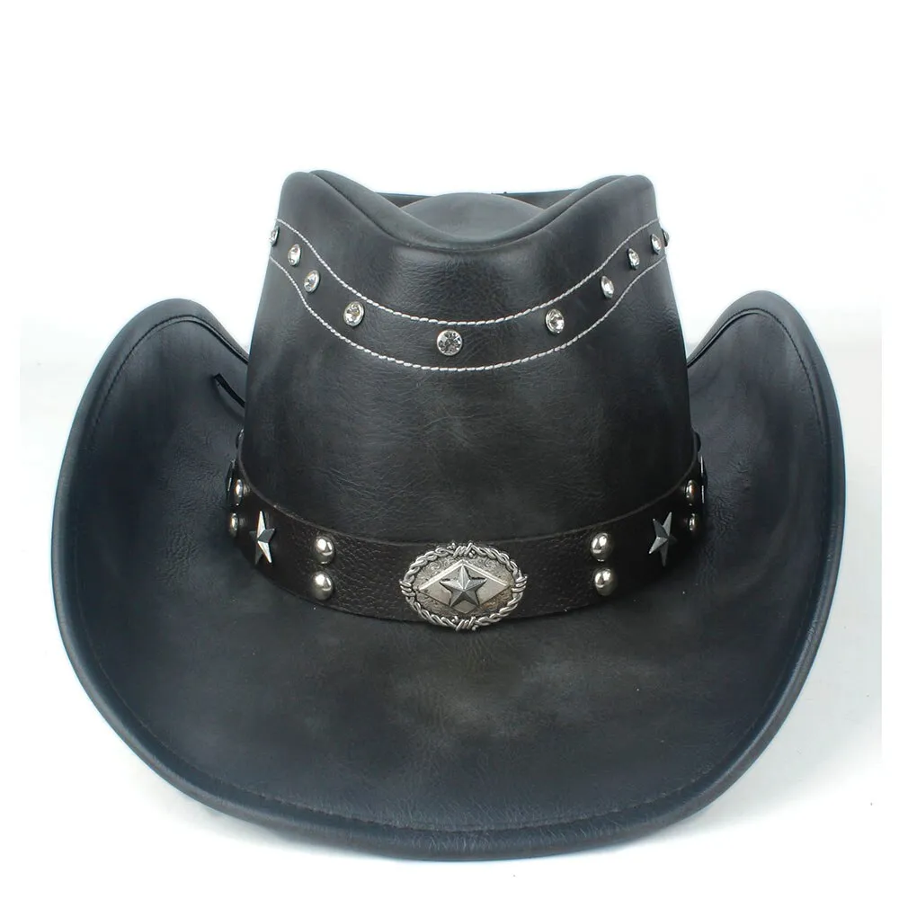 36 Stlye 100% Leather Men Western Cowboy Hat For Gentleman Dad Cowgirl Sombrero Hombre Caps Big Size XXL large head