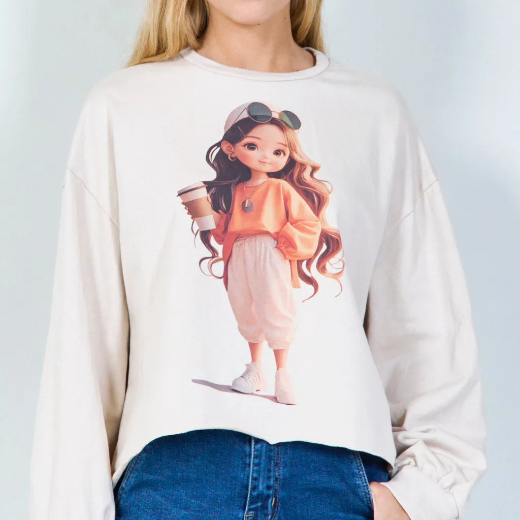 Adorable cropped sweatshirt with stylish print wholesale