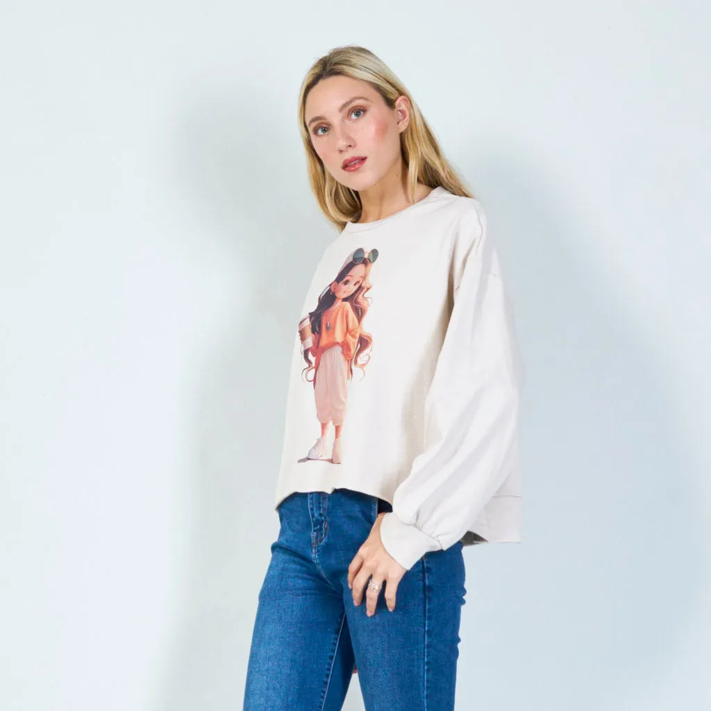 Adorable cropped sweatshirt with stylish print wholesale