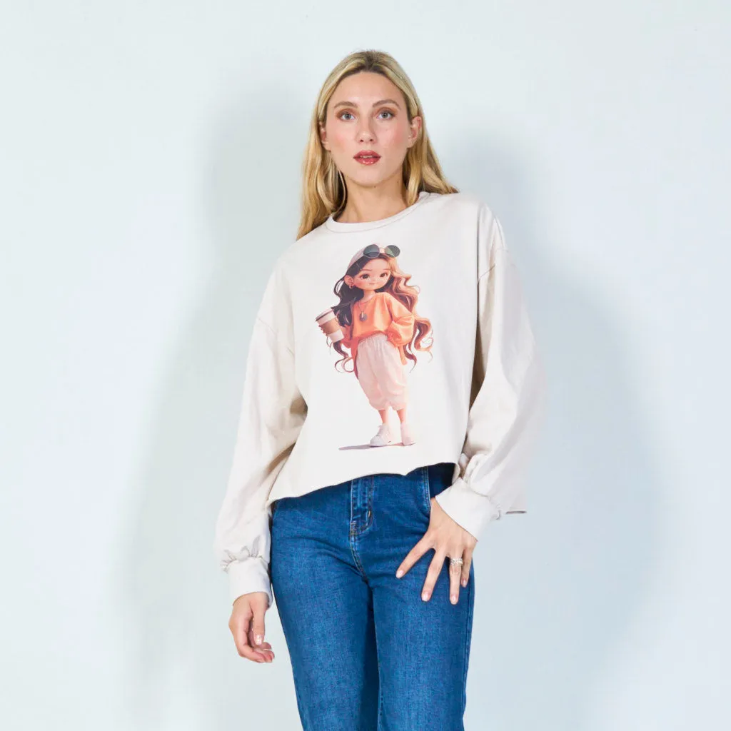 Adorable cropped sweatshirt with stylish print wholesale