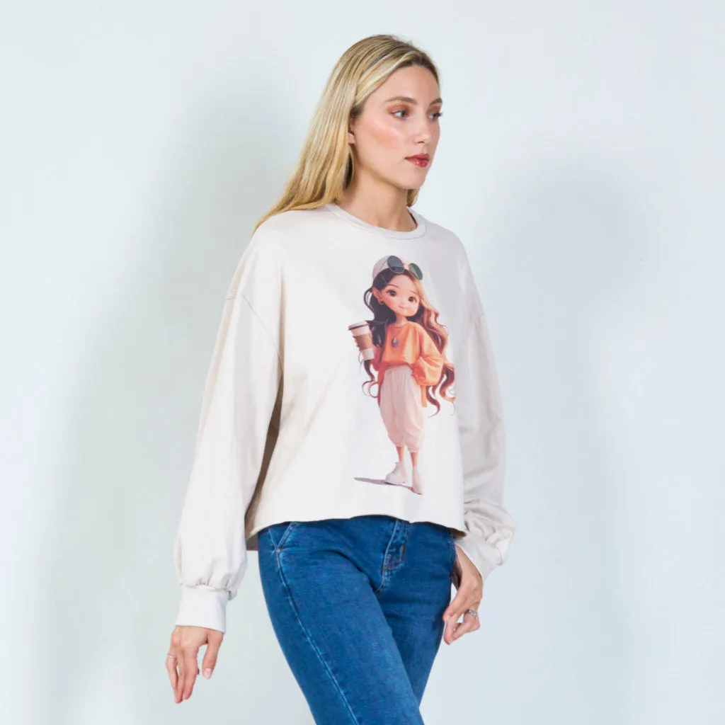 Adorable cropped sweatshirt with stylish print wholesale