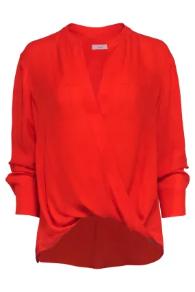 A.L.C. - Red Orange Silk Long Sleeve Faux Wrap Blouse Sz 6