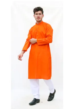 AM Men's Festive Plain Kurta Bright Orange