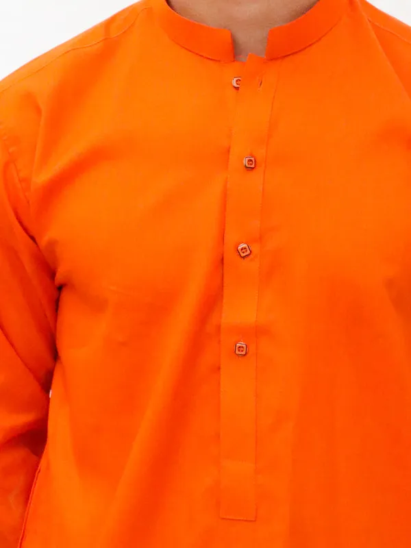 AM Men's Festive Plain Kurta Bright Orange