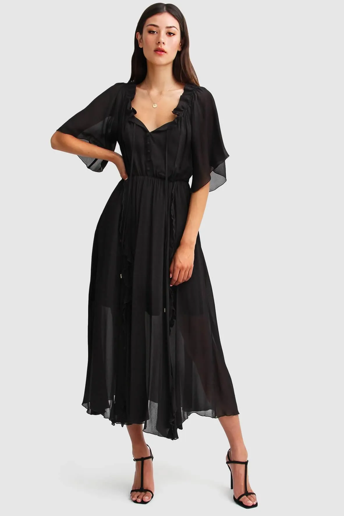 Amour Amour Ruffled Maxi Dress in Black