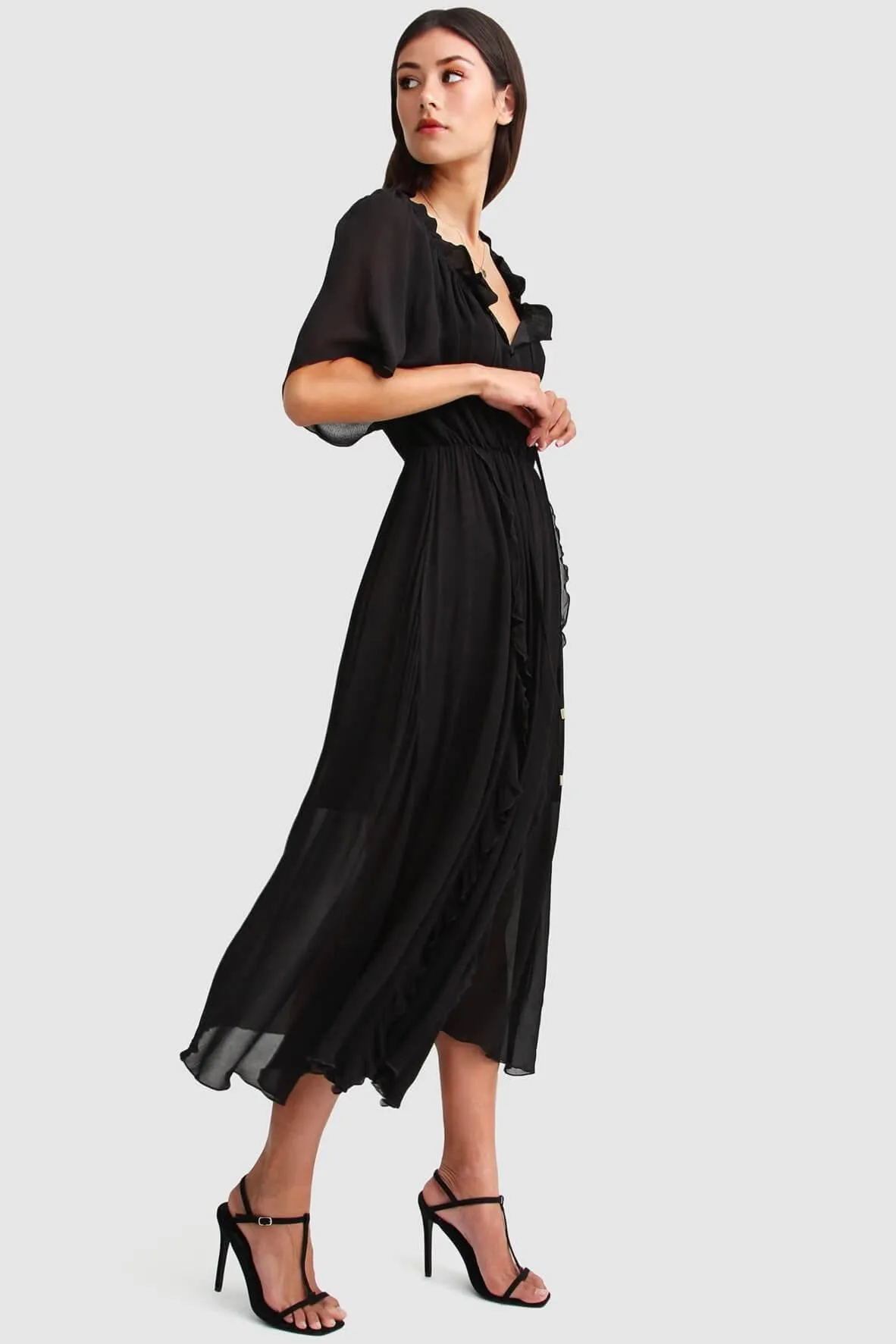 Amour Amour Ruffled Maxi Dress in Black