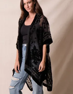 Ariana Velvet Burnout Kimono - Black