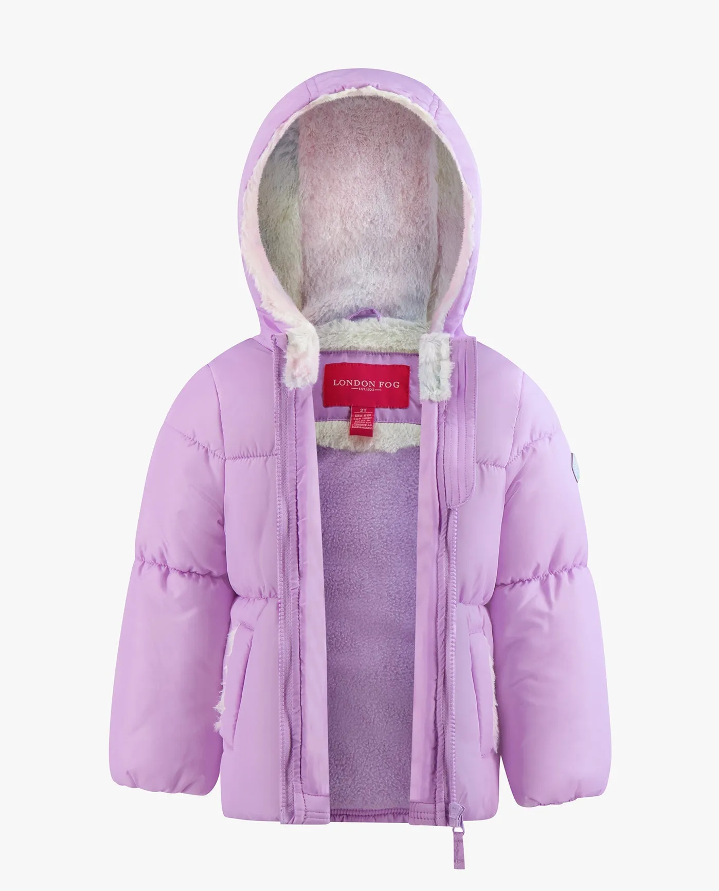 BABY GIRLS ZIP-FRONT HOODED LOOSE FIT PUFFER