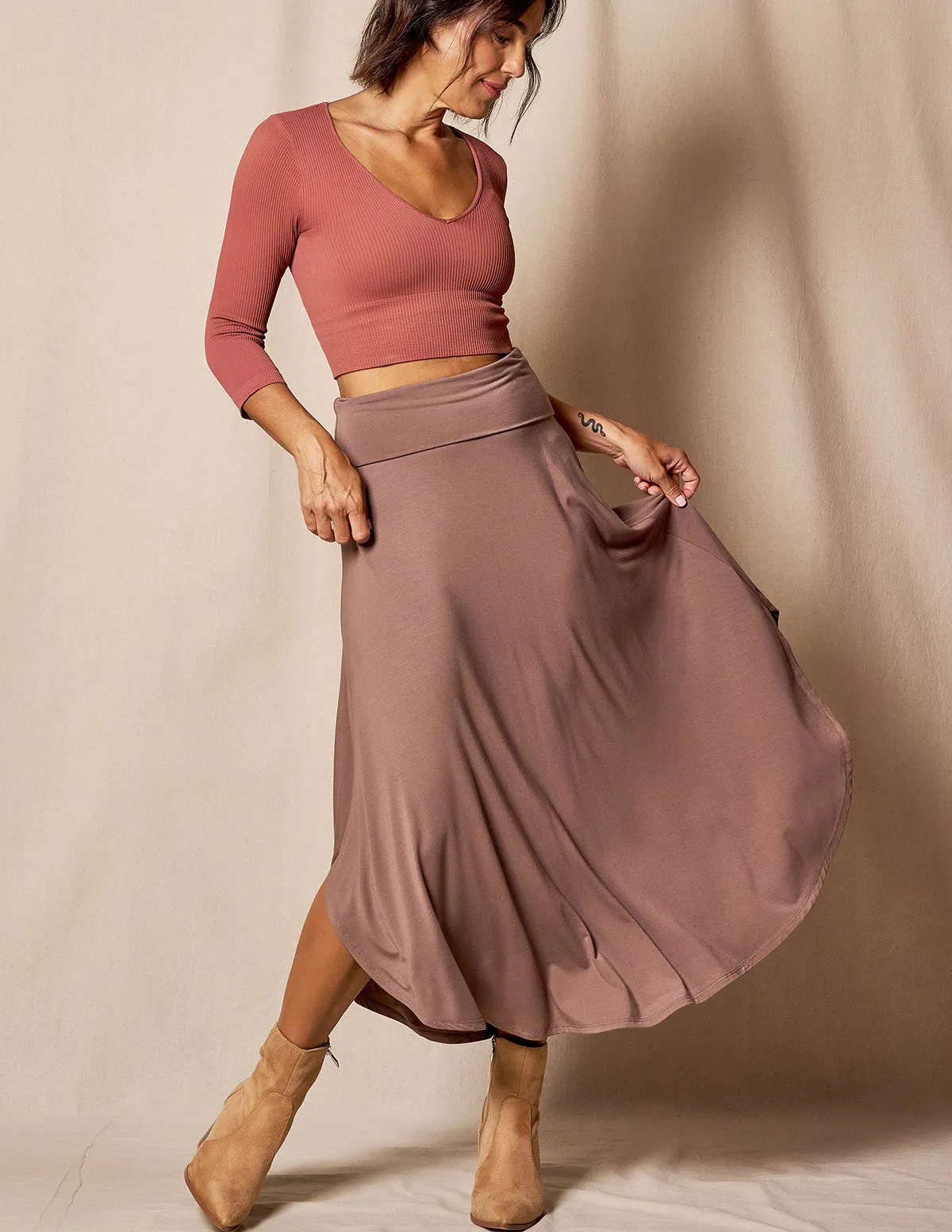 Bamboo Flat Waist Skirt - Mocha