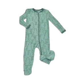 Bamboo Fleece Zip-up Footies (Forest Print)