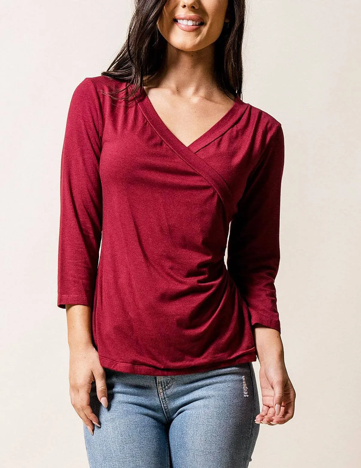 Bamboo Luxe Wrap Top - Burgundy