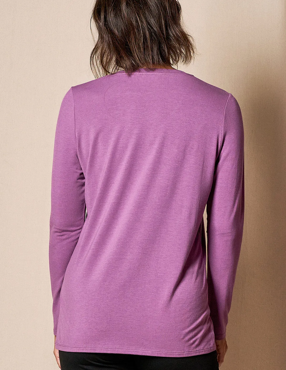 Bamboo / Organic Cotton Long Sleeve V-Neck Tee - Dusty Purple