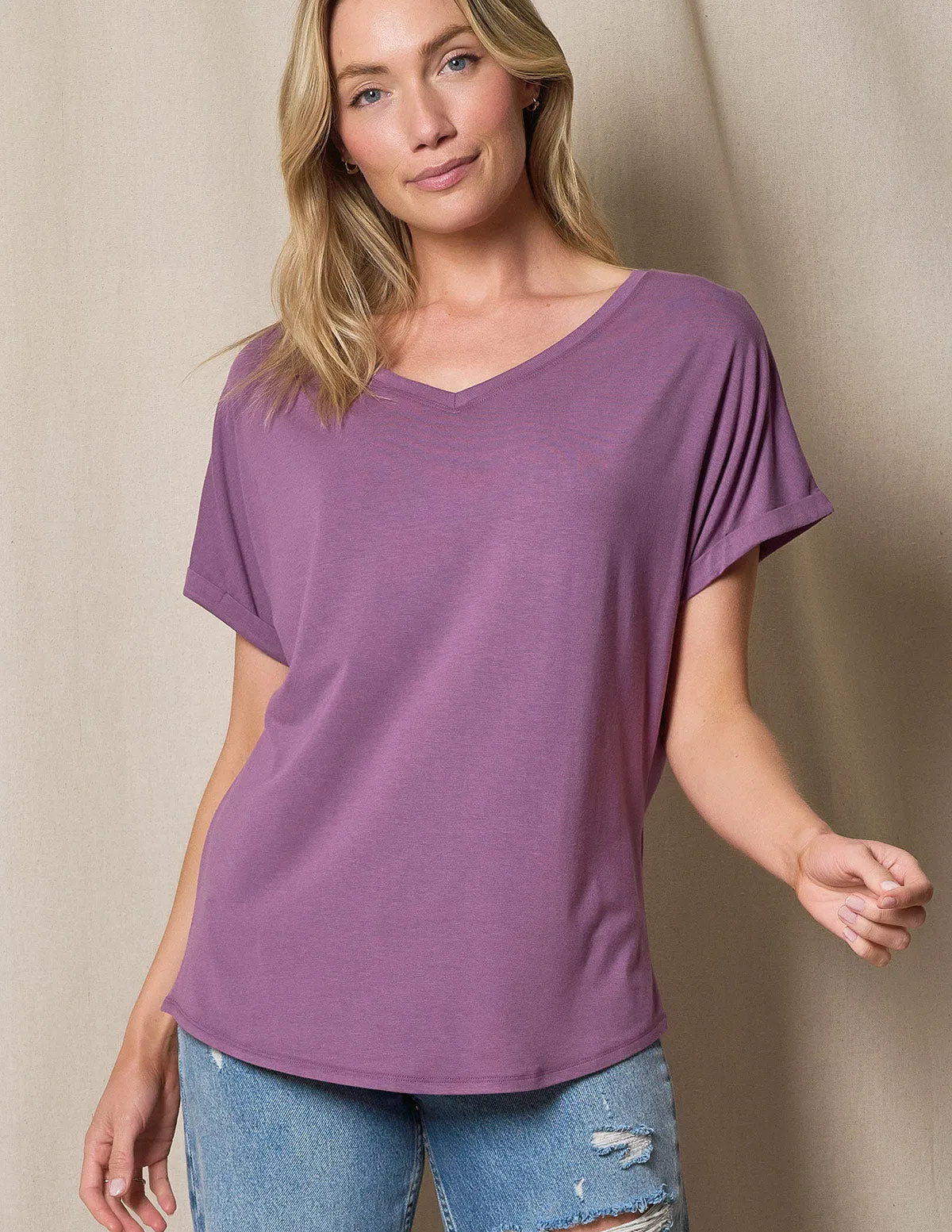 Bamboo / Organic Cotton V-Neck Dolman Top - Dusty Purple