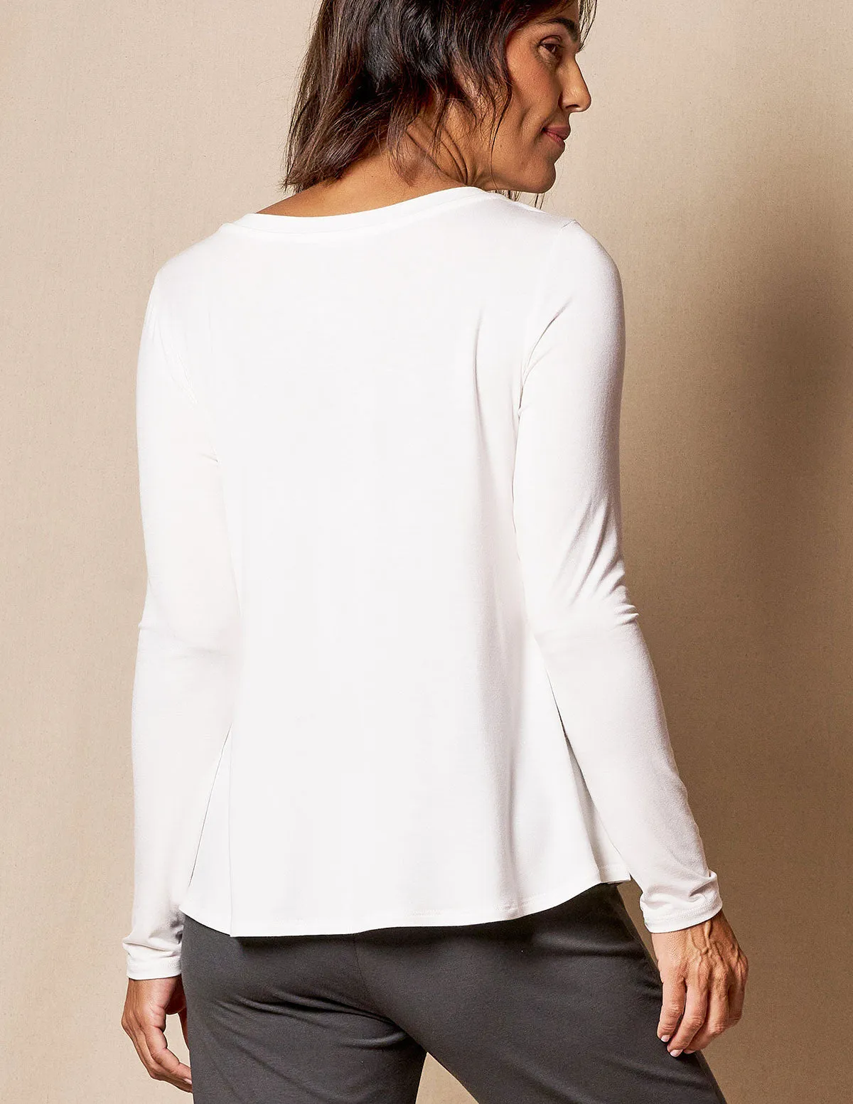 Bamboo Relaxed Long Sleeve Tee - Soft White