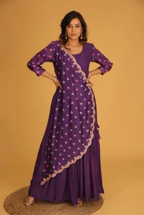 Bandhej Chanderi Jump Suit with Gota Patti work.