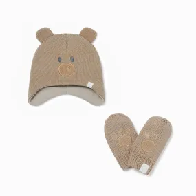 Bear Knitted Trapper Hat & Mittens Set