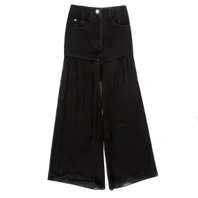 Black Denim and Chiffon High Waist Pants