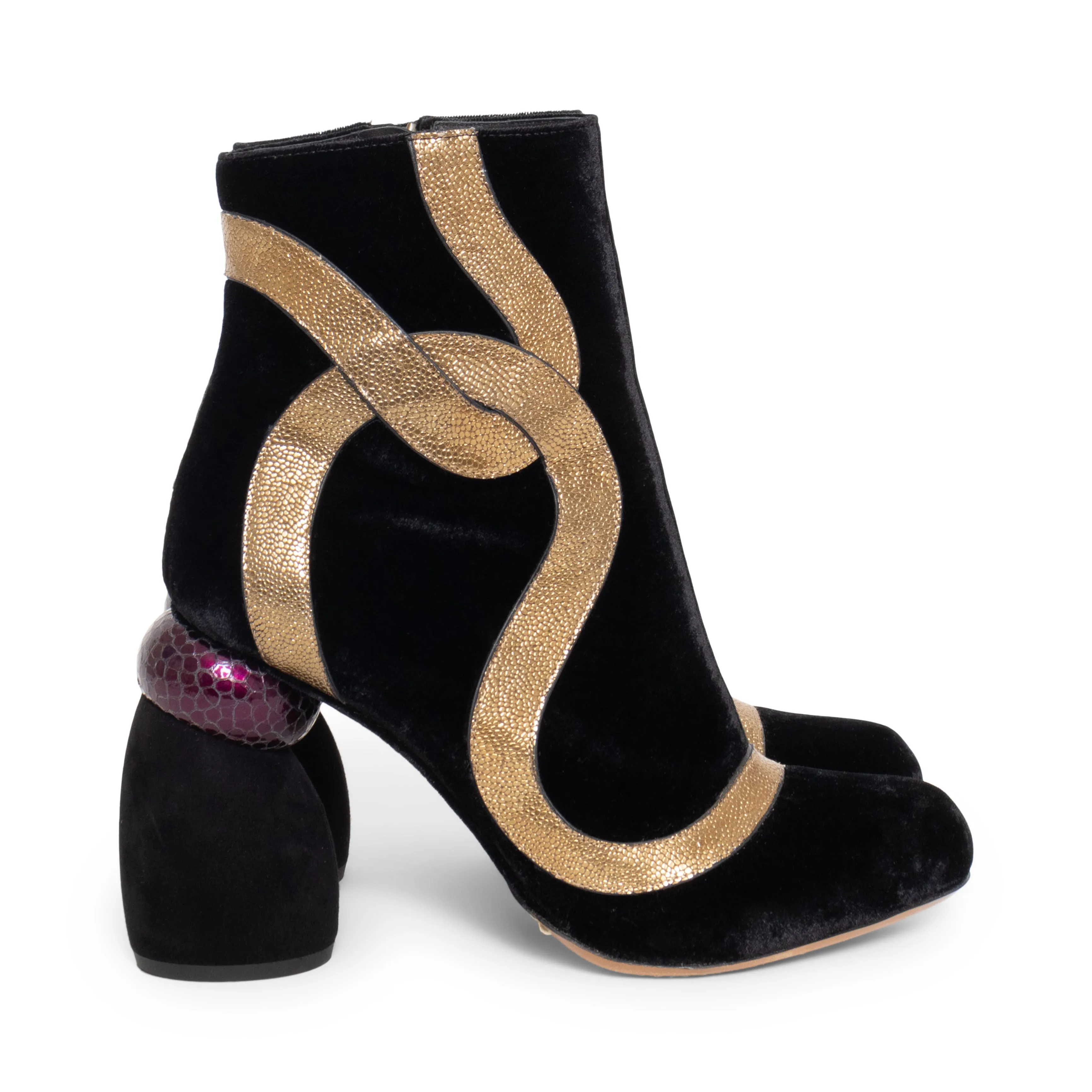 Black Velvet and Metallic Appliqué Boots 37.5