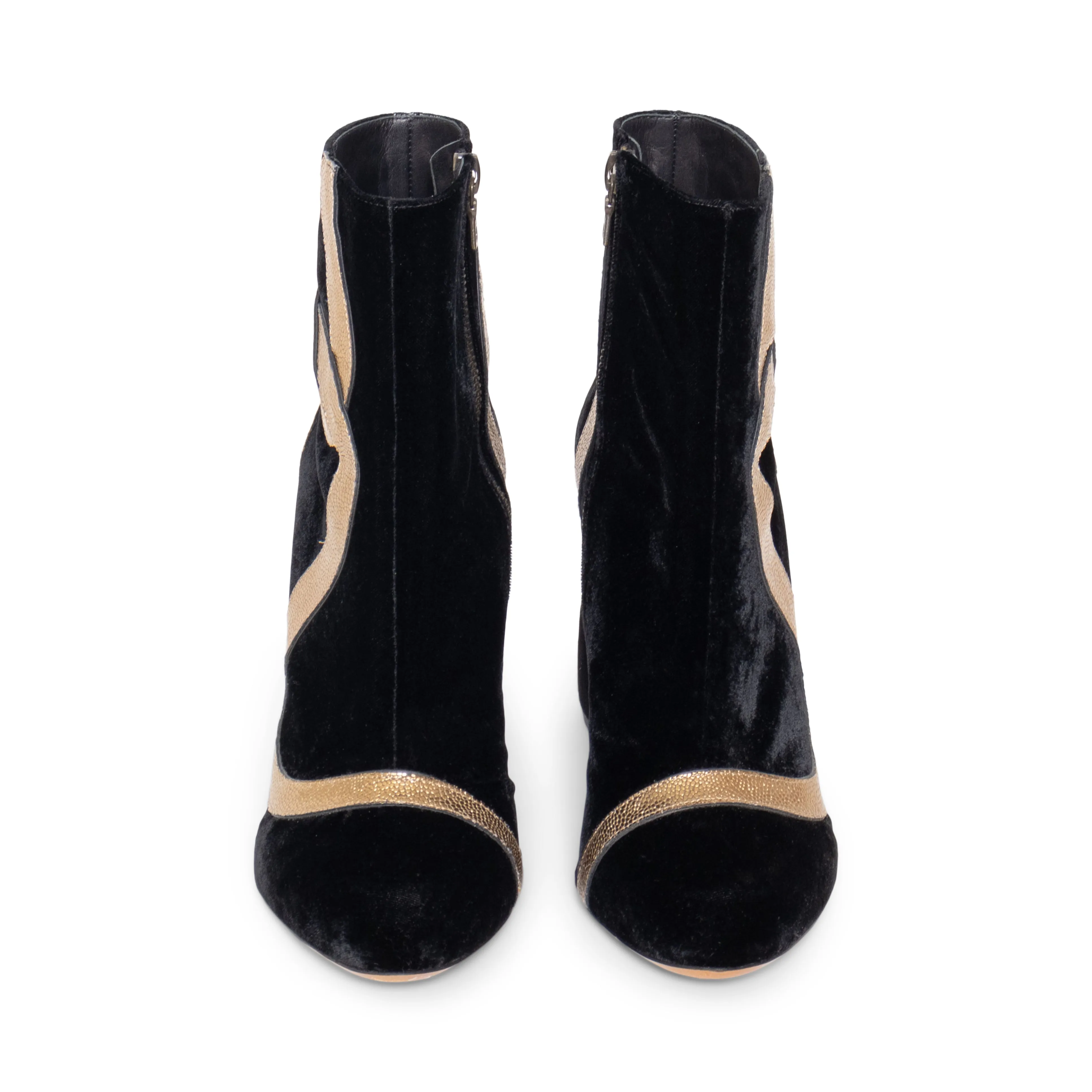 Black Velvet and Metallic Appliqué Boots 37.5