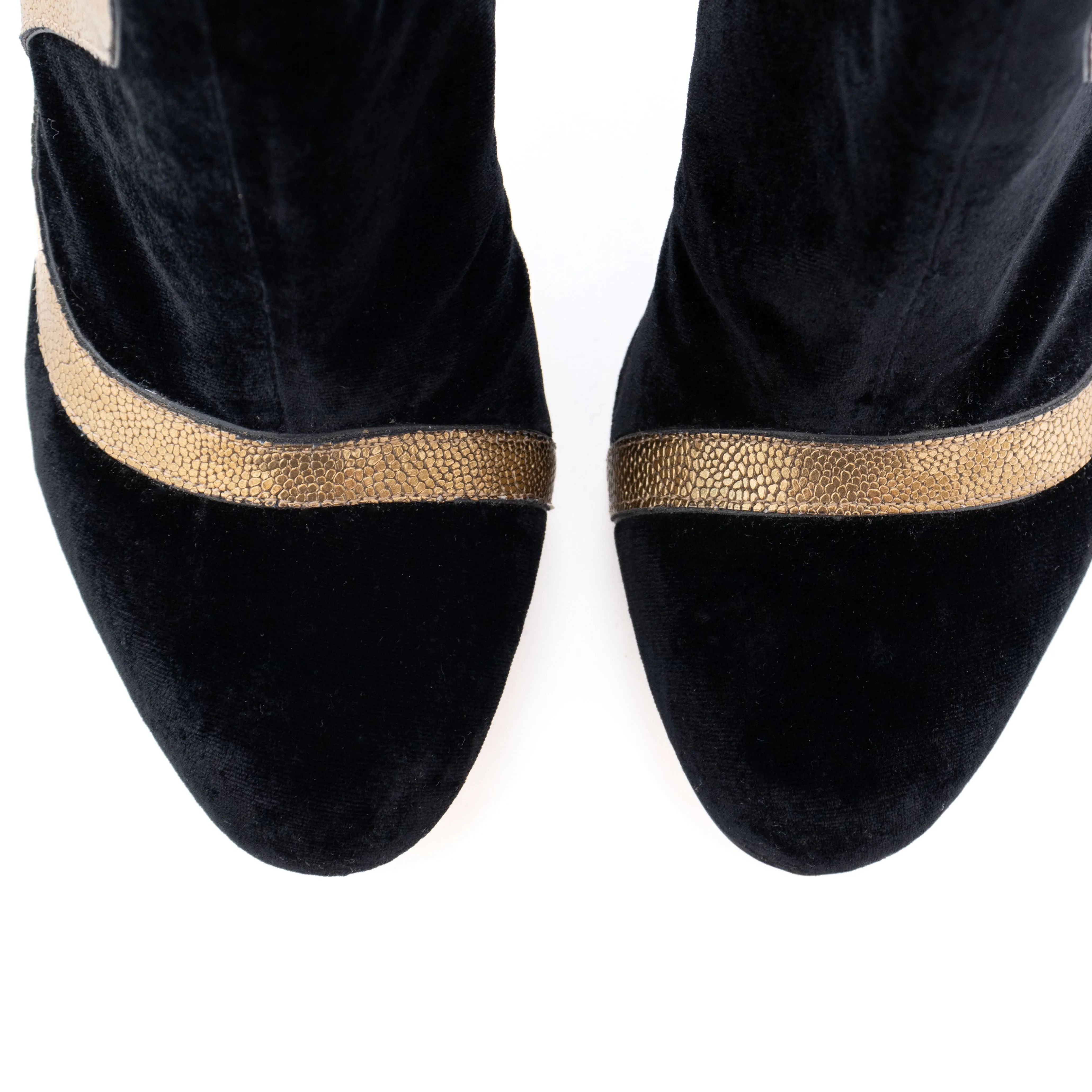 Black Velvet and Metallic Appliqué Boots 37.5