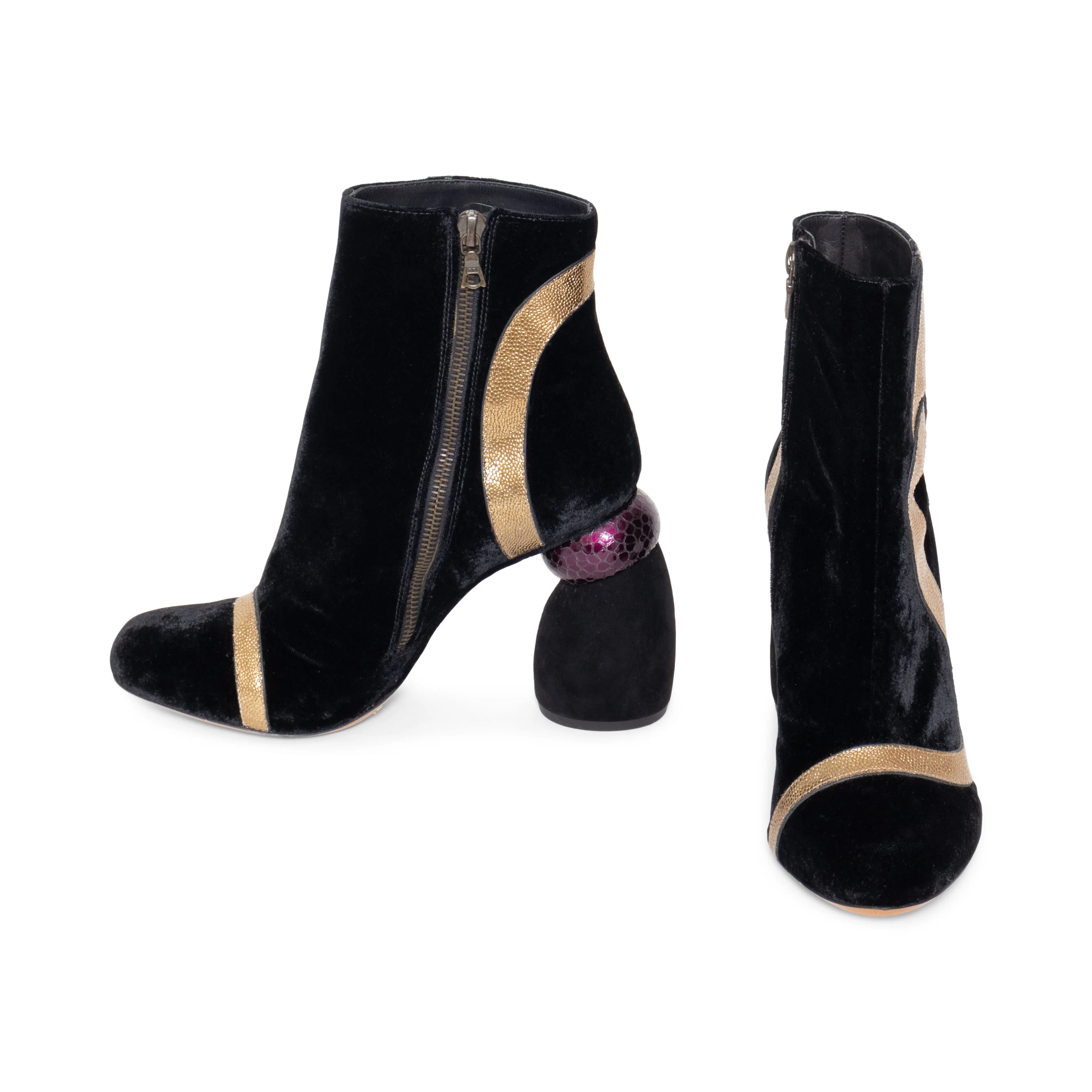 Black Velvet and Metallic Appliqué Boots 37.5