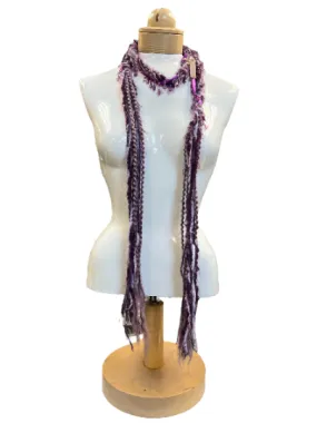 Boho Beaded Lightweight Mohair Scarf Necklace - Eggplant and Lavender with Beads