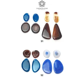 BOTSWANA AGATE Gemstone Cabochon : Natural Color Enhanced Bi-Color Agate Uneven Shape 8pcs Set