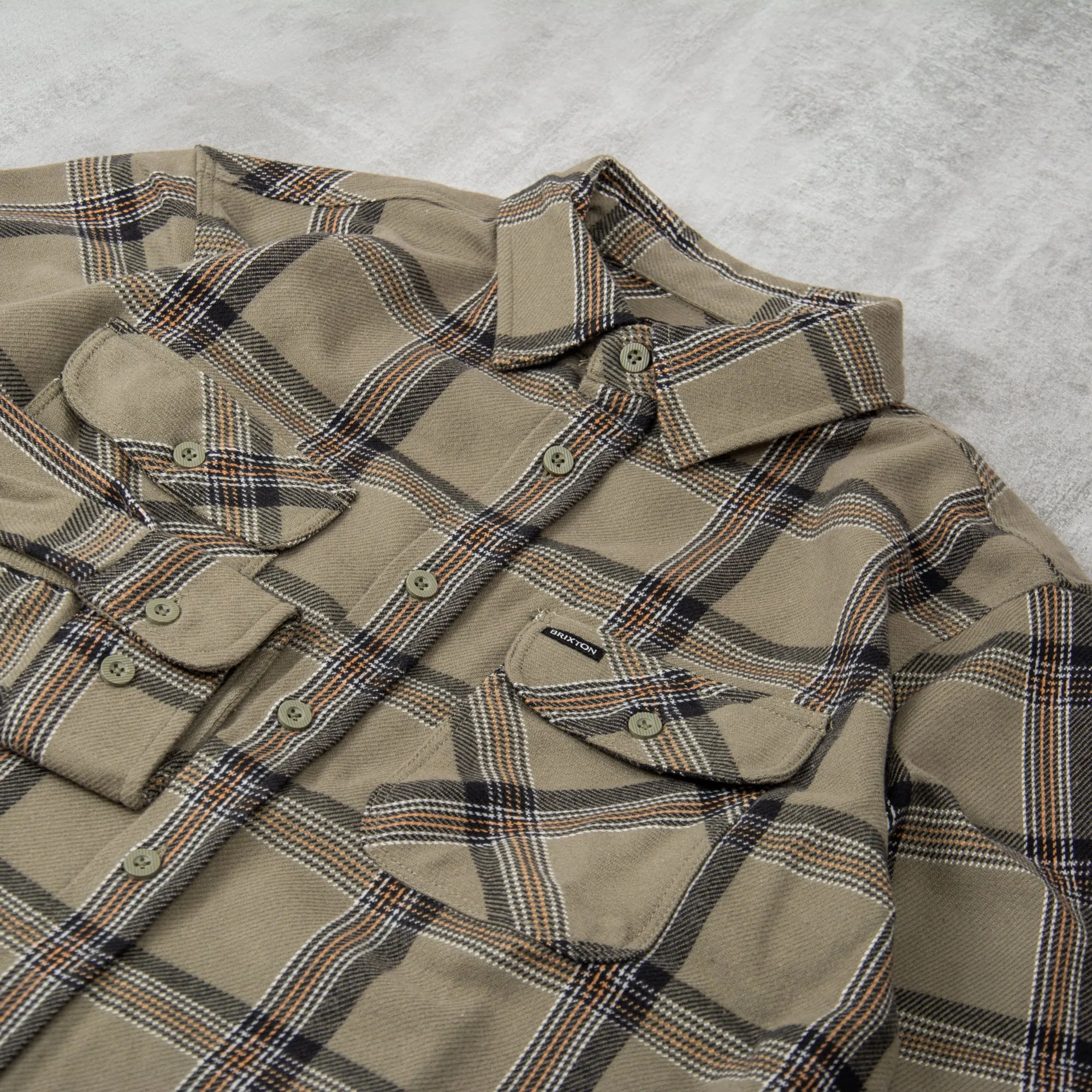 Brixton Bowery Stretch Flannel - Olive Surplus / Black / White