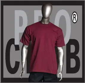 Burgundy Short Sleeve Crew Neck Pro Club Comfort T Shirt