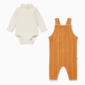 Cable Knit Overalls & Bodysuit Outfit