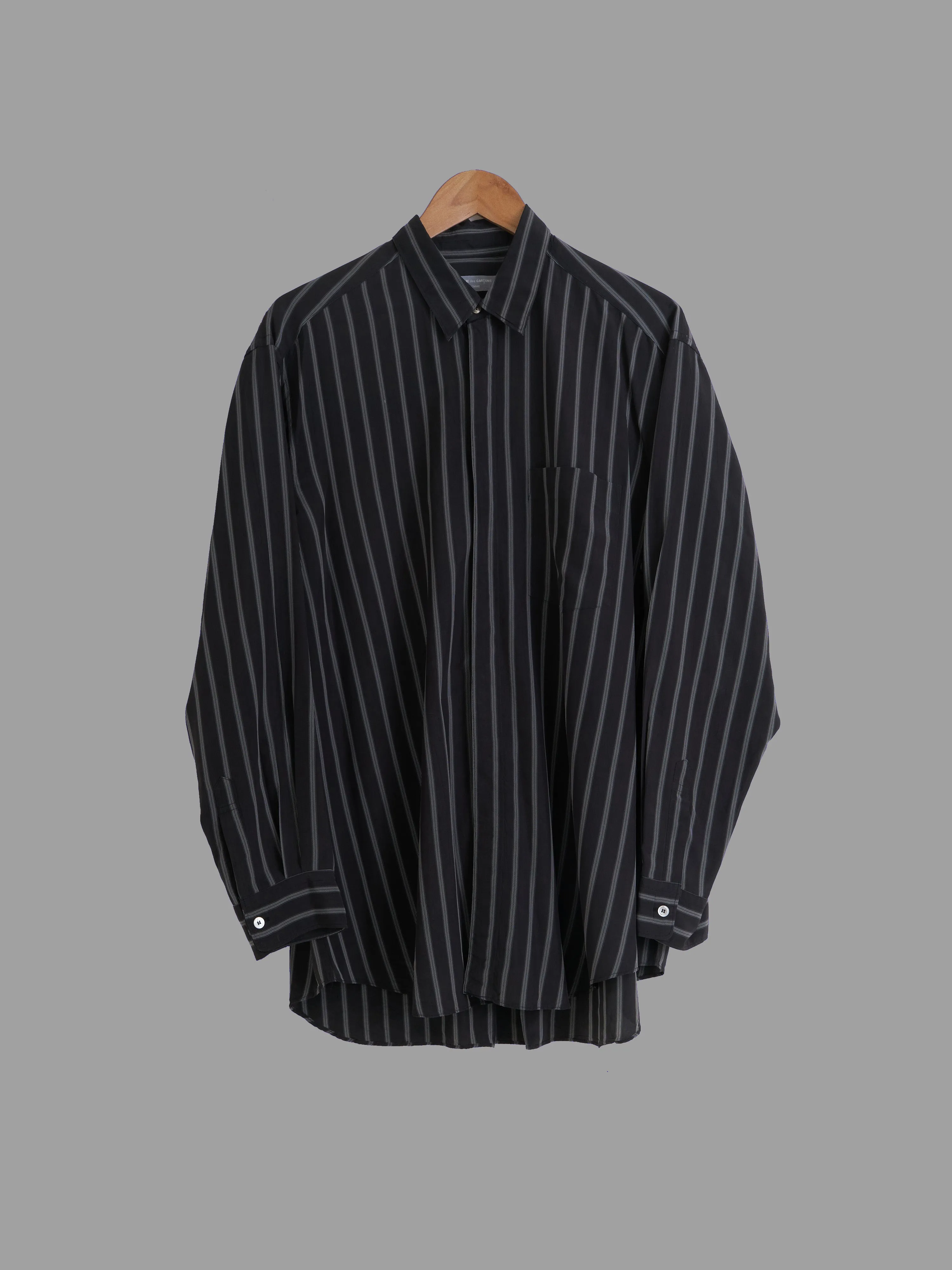 Comme des Garcons Homme 1980s black rayon striped long sleeve shirt - size M L