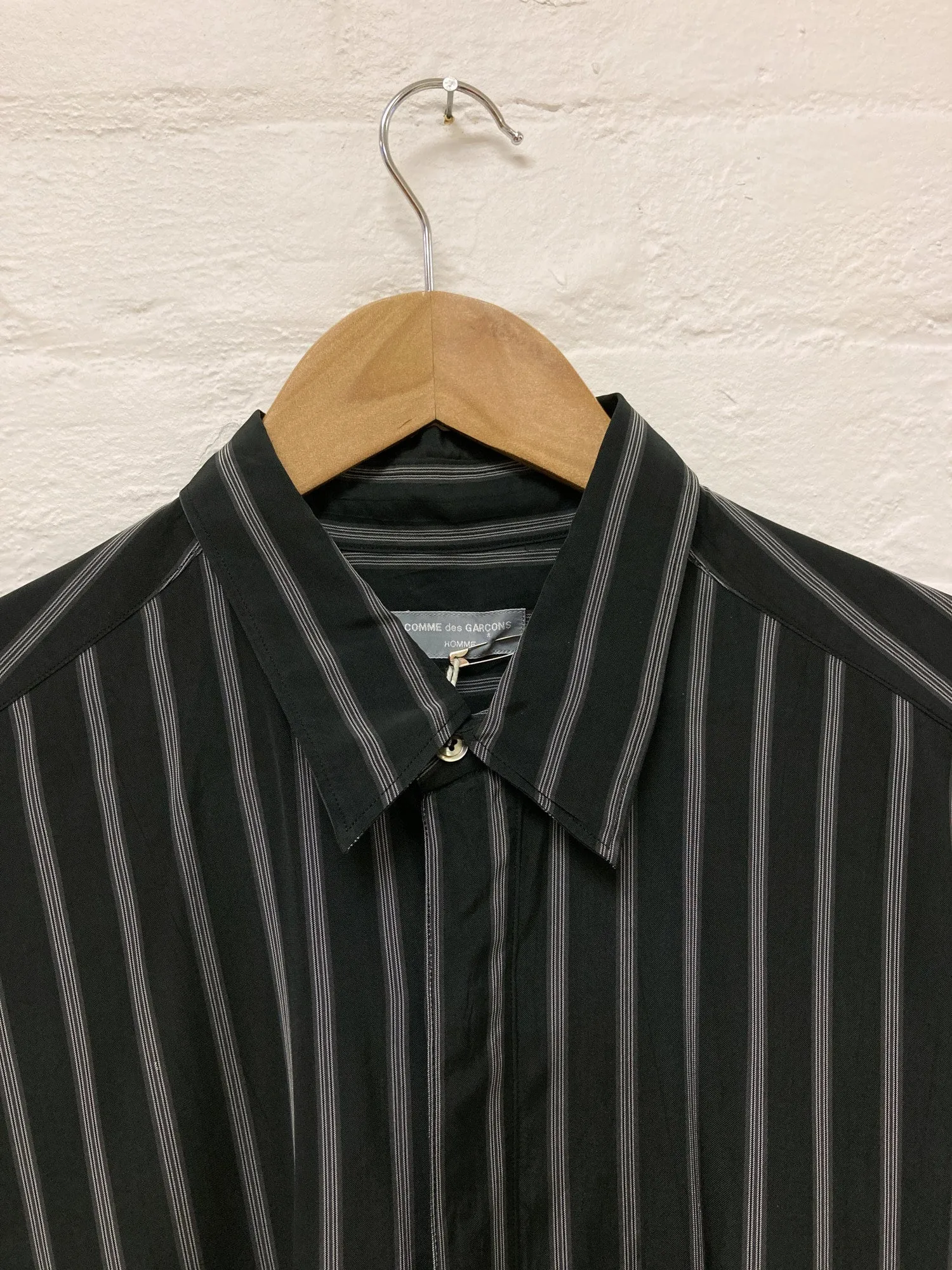 Comme des Garcons Homme 1980s black rayon striped long sleeve shirt - size M L