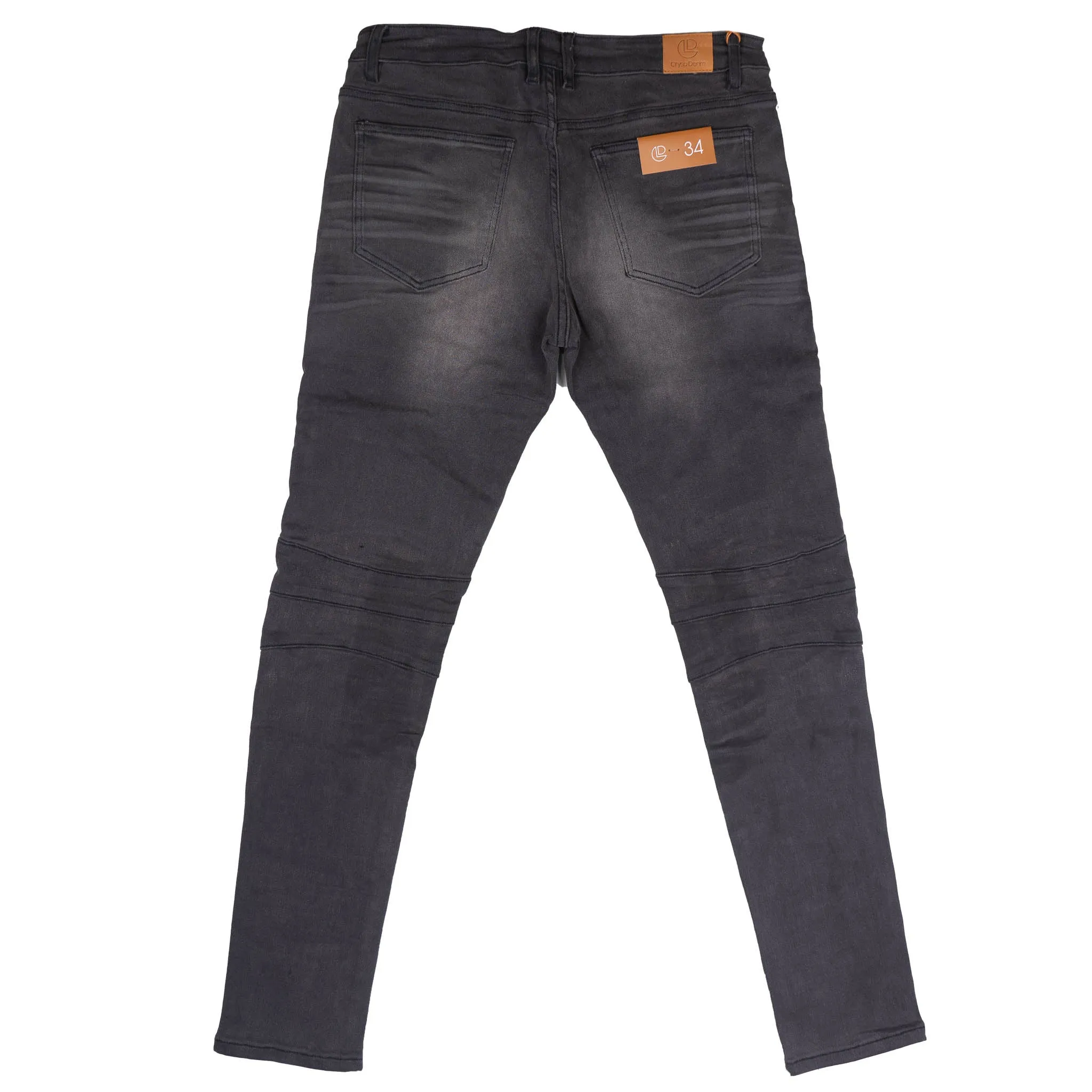 CRYSP DENIM DISTRESSED DENIM BIKER JEANS DARK GREY - CRYSPSP120-116