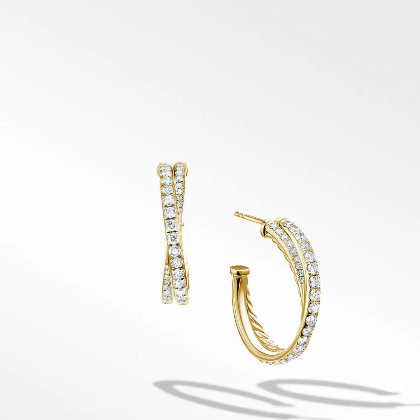 David Yurman Pave Crossover Hoop Earrings in 18K Yellow Gold with Diamonds 3/4