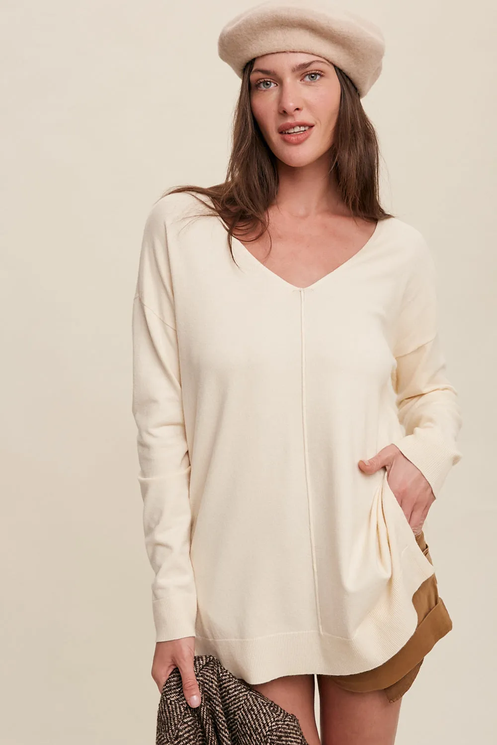 Deep V-neck Loose Fit Pullover Sweater