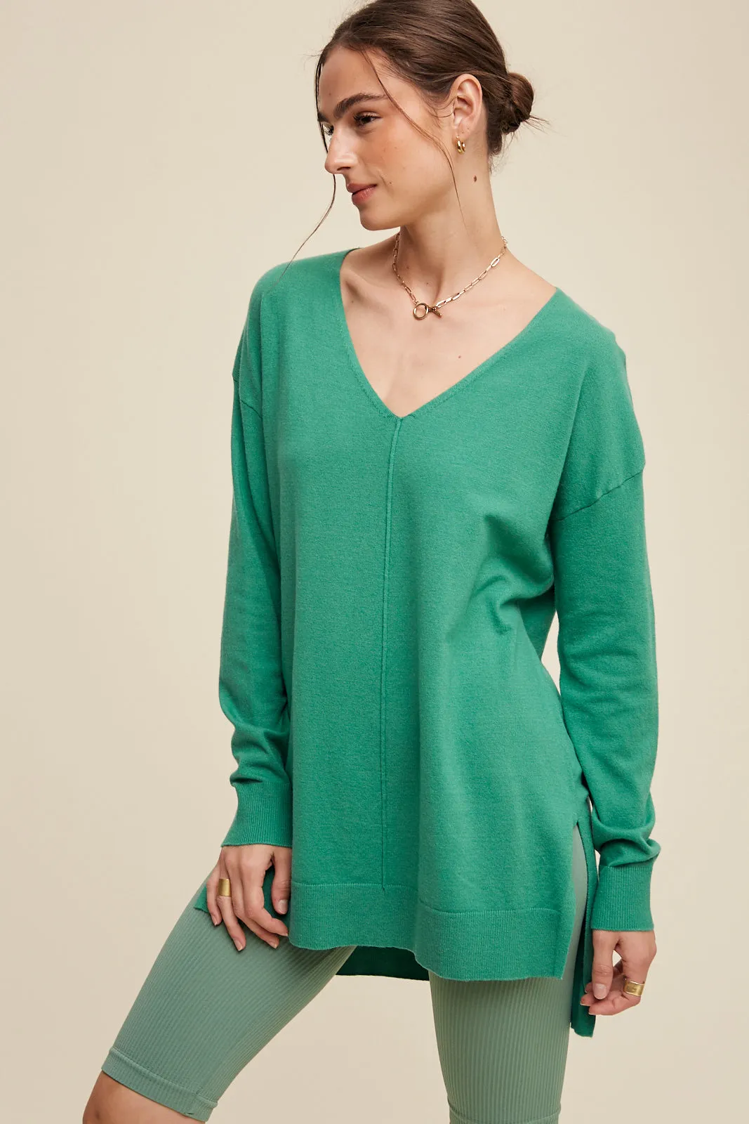 Deep V-neck Loose Fit Pullover Sweater