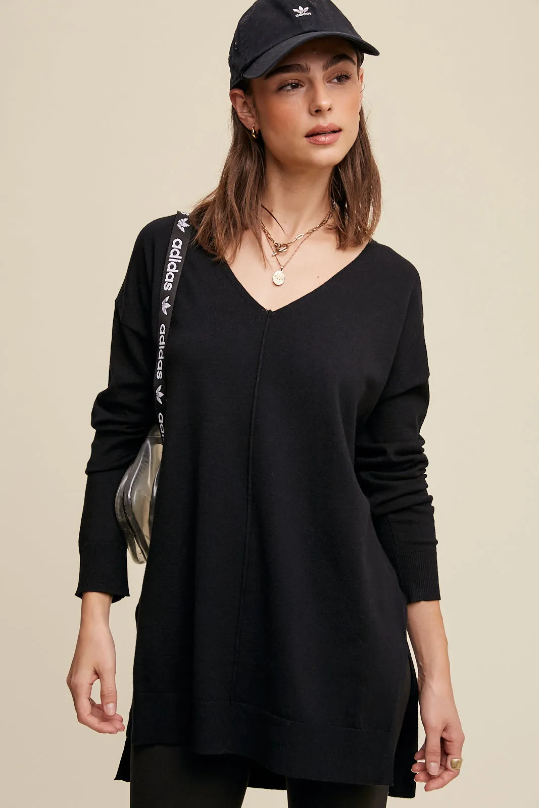 Deep V-neck Loose Fit Pullover Sweater