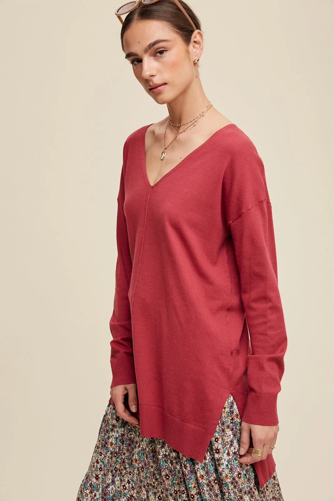 Deep V-neck Loose Fit Pullover Sweater