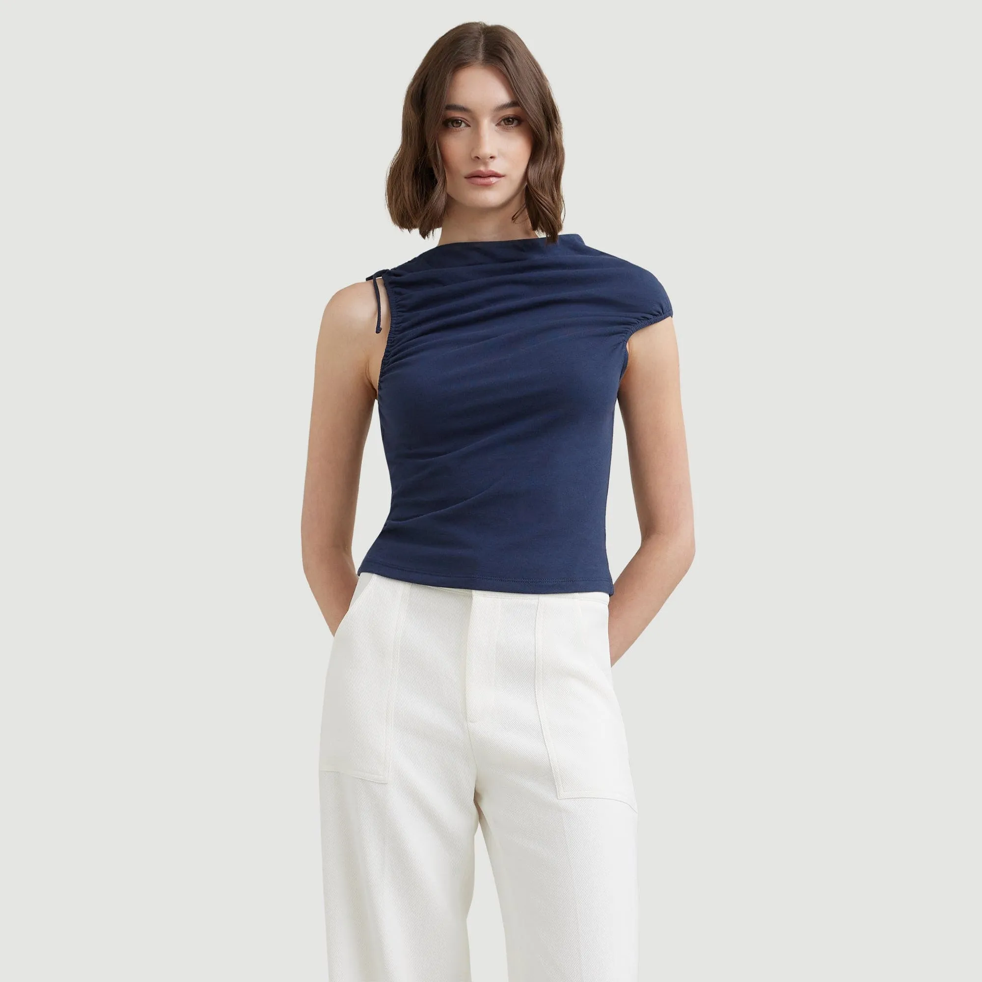 Delphine Ruched Sleeveless Tee