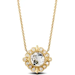 Doves White Topaz & Diamond Yellow Gold Necklace N8790WT