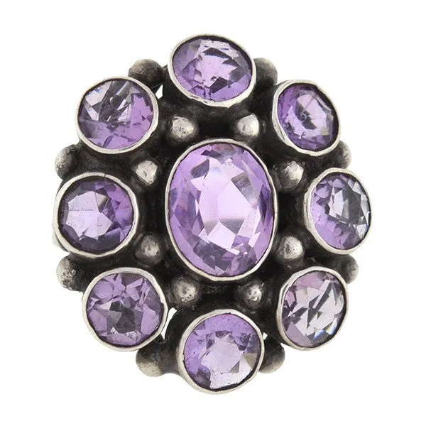 Early Retro Sterling Amethyst Cluster Ring