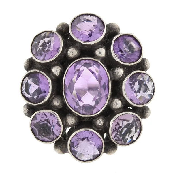 Early Retro Sterling Amethyst Cluster Ring