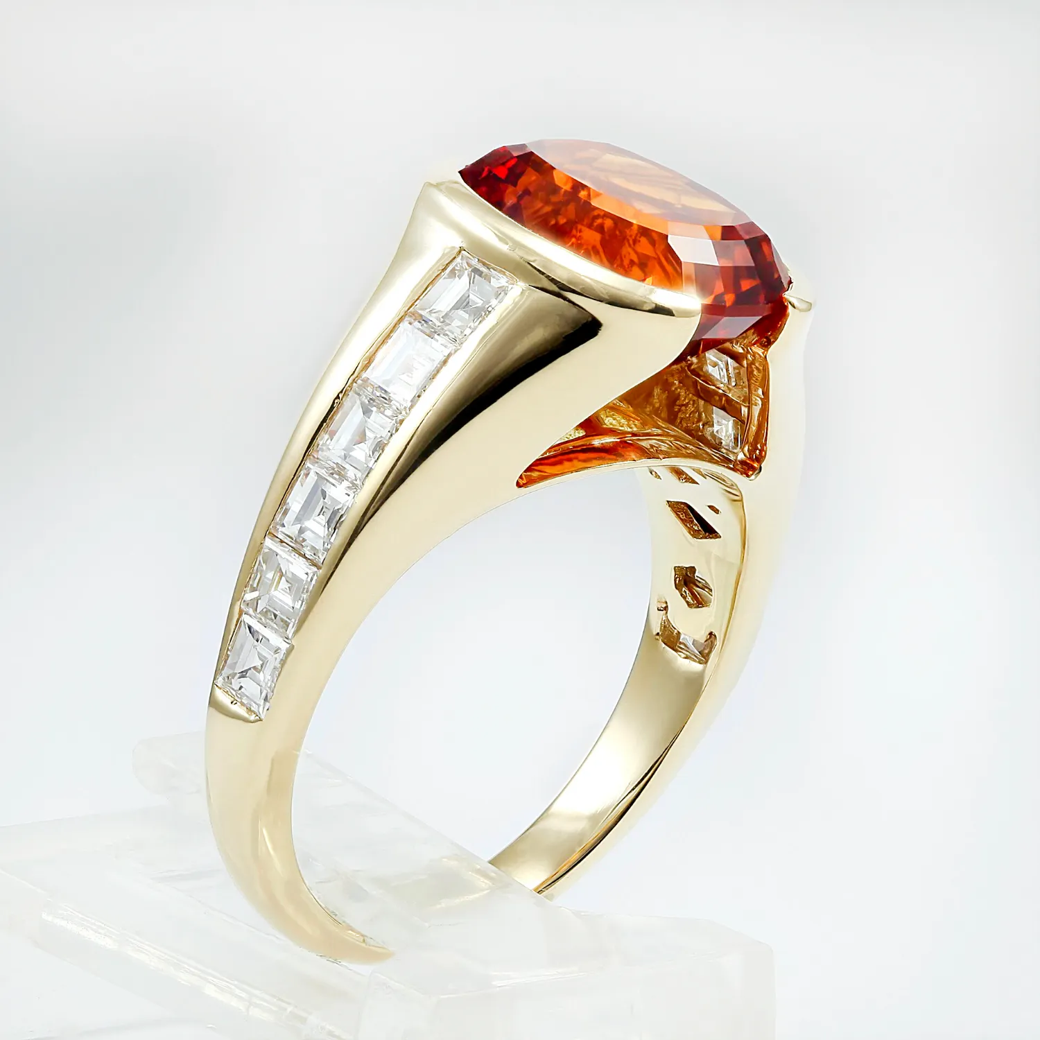 Exclusively by Nina 18K Yellow Gold Mandarin Garnet and Diamond Ring